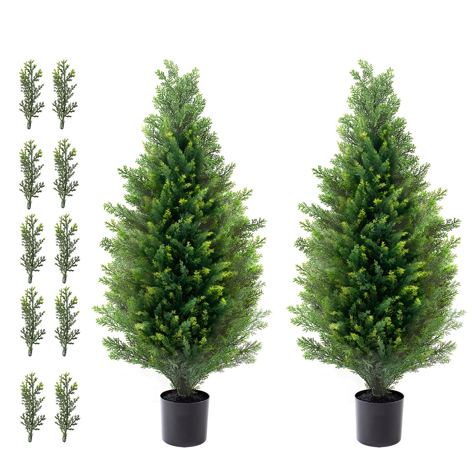 Conjunto 2 árvores topiárias artificiais SucceBuy cedro 91,4 cm, pinheiros ciprestes falsos com folhas perenes, folhas extras e vaso resistente aos UV - 3