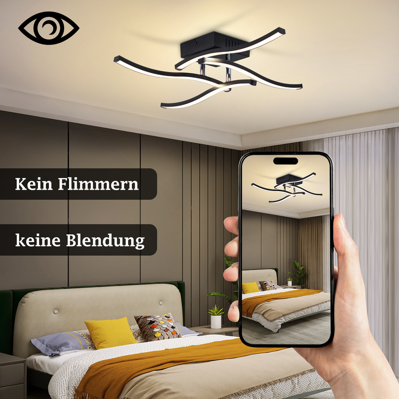 Lampa sufitowa LED Nettlife Wave Design, czarna – 24 W, 3000 K, ciepła biel – nowoczesna lampa do salonu, sypialni, kuchni, biura - 4