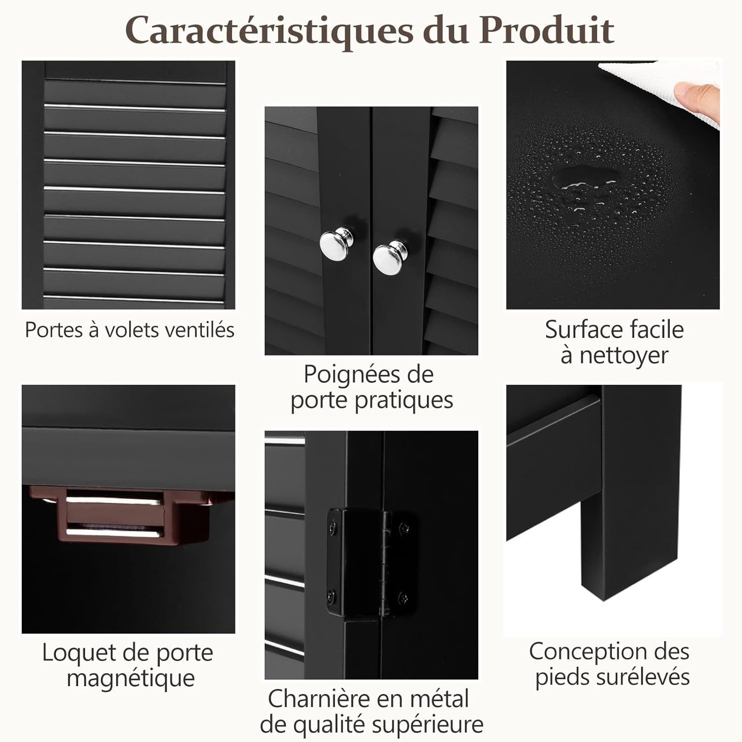 Armadietto da Bagno, Armadietto di Legno con Doppie Ante a Persiana e Mensola Regolabile, Mobile da Bagno Basso Salvaspazio per Ingresso e Cam - 7