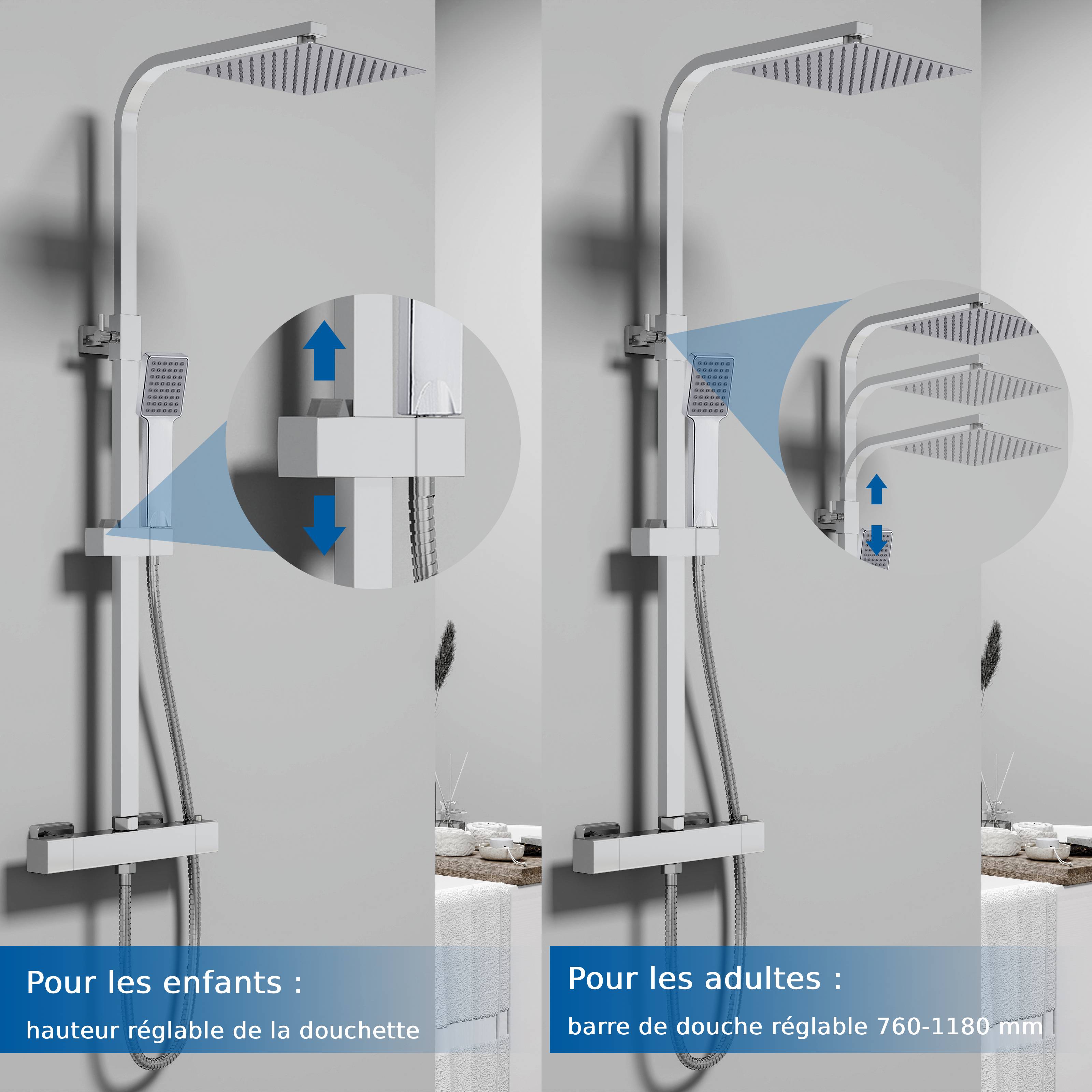 Colonne de douche thermostatique salle de bain kit carré chromé AICA - 6