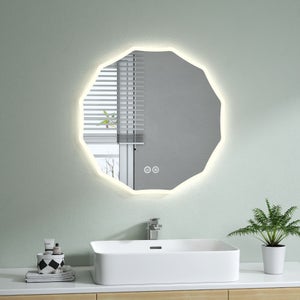 S'AFIELINA Miroir Salle de bain Rond 70cm, Interrupteur tactile, Anti-buée, Lumière blanche neutre, Luminosité réglable
