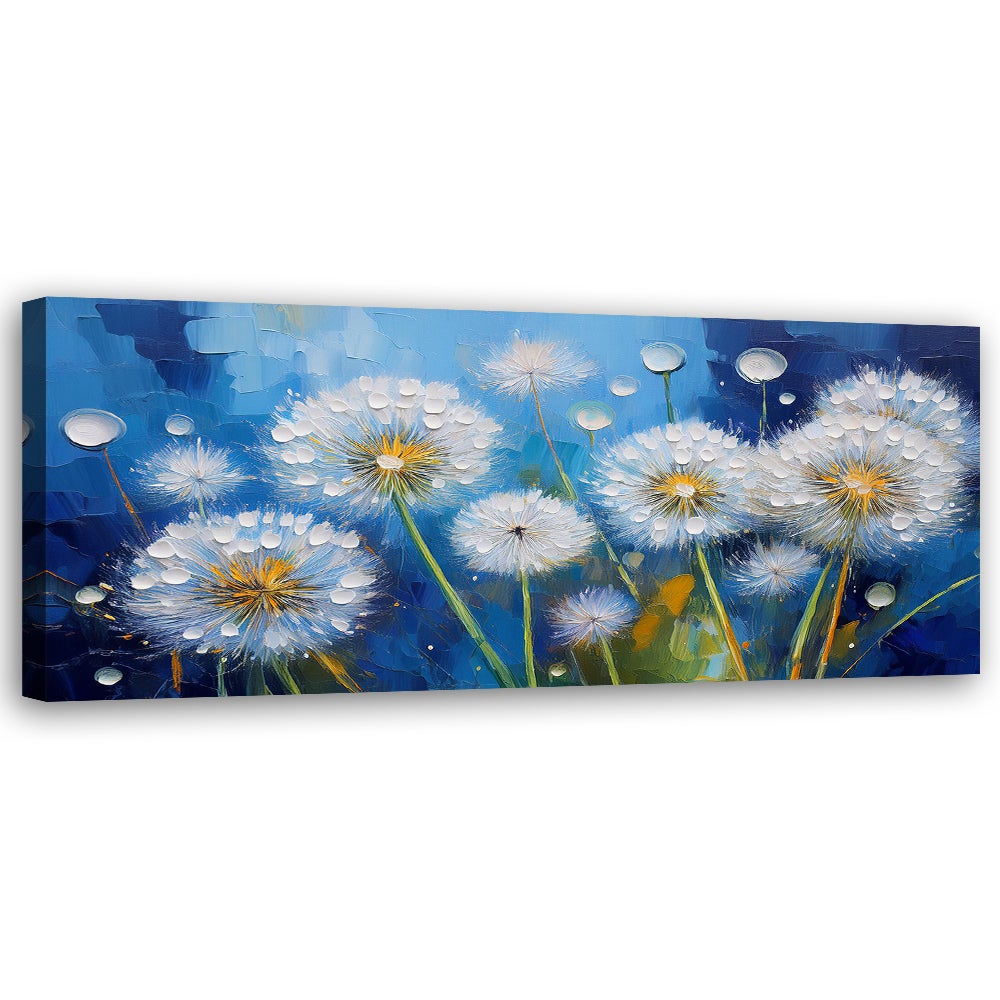 Obraz na płótnie, Dmuchawce Rośliny Kwiaty Krople Rosy 120x40