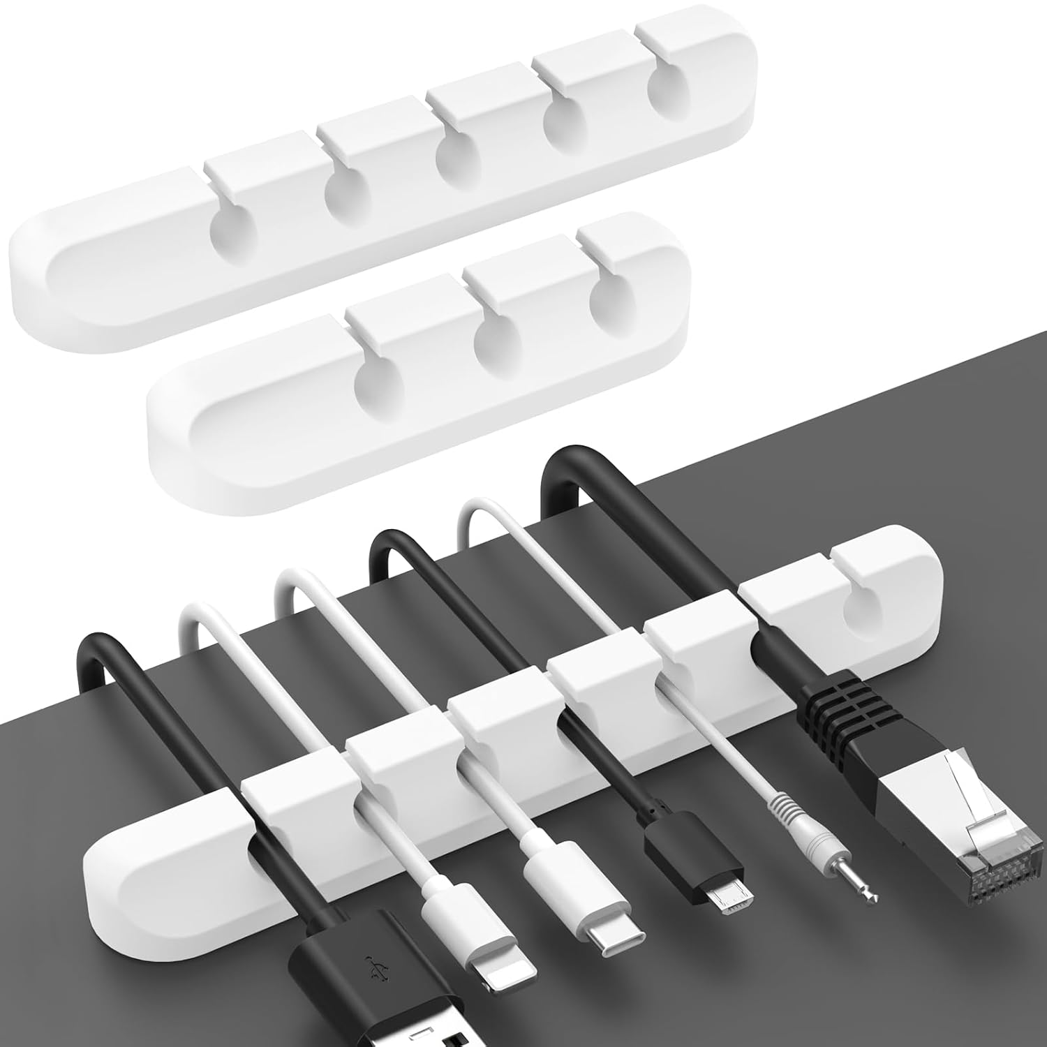 Uchwyty do kabli, organizer biurkowy, 3 szt. metalowych uchwytów do zarządzania kablami, schowek na kable do kabli USB do ładowarek (biały)