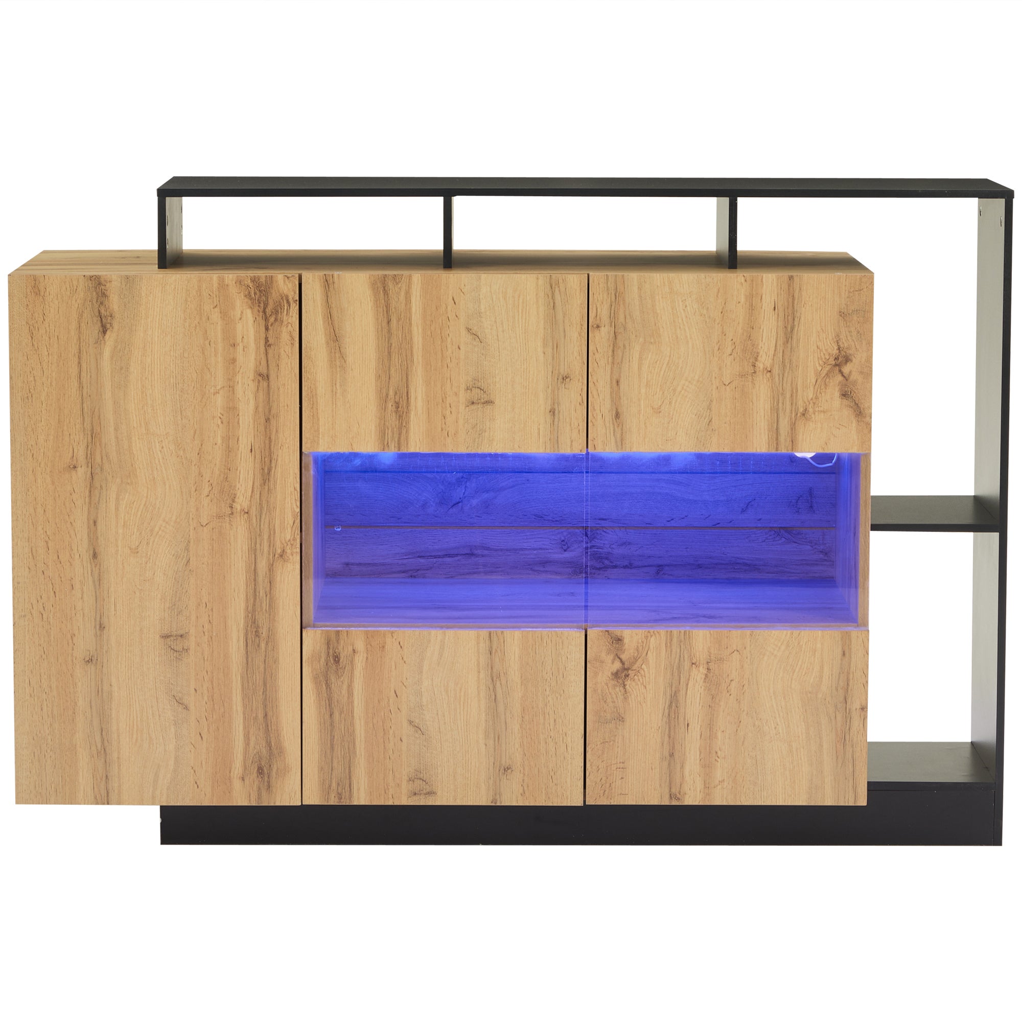 Komoda z 3 drzwiami i półkami do przechowywania - 140 x 44 x 93,5 cm - diody LED - drewno MDF - naturalne