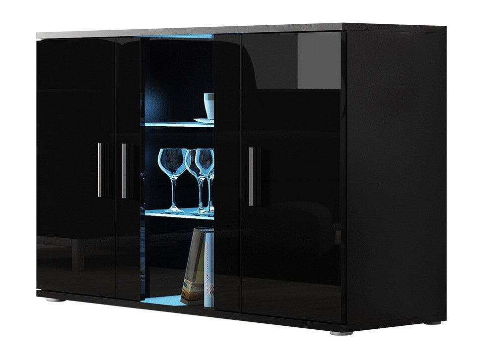 Buffet Tornola 106, Noir, Noir brillant, 80x120cm, Le nombre de portes ...