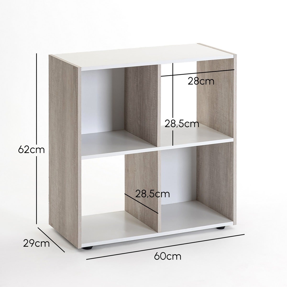 Estantería Cubo con 4 huecos de laminado blanco y roble claro de 62x60x30cm CasaSelección - 8