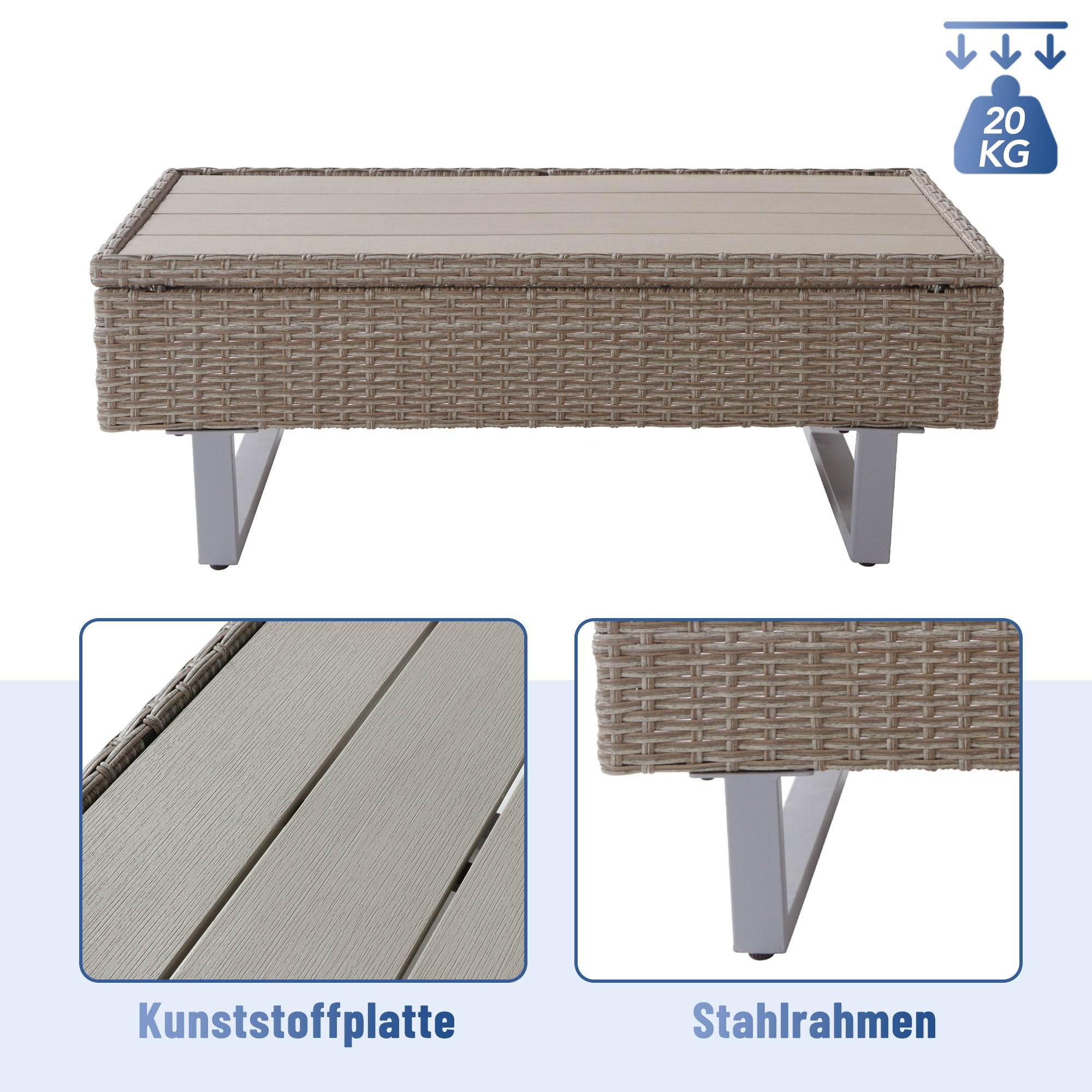 Salon de Jardin Exterieur en Rotin, Table de Jardin Exterieur avec Chaise, Canapé de Salon d'angle 4 Places avec Table et Coussins, Kaki - 3