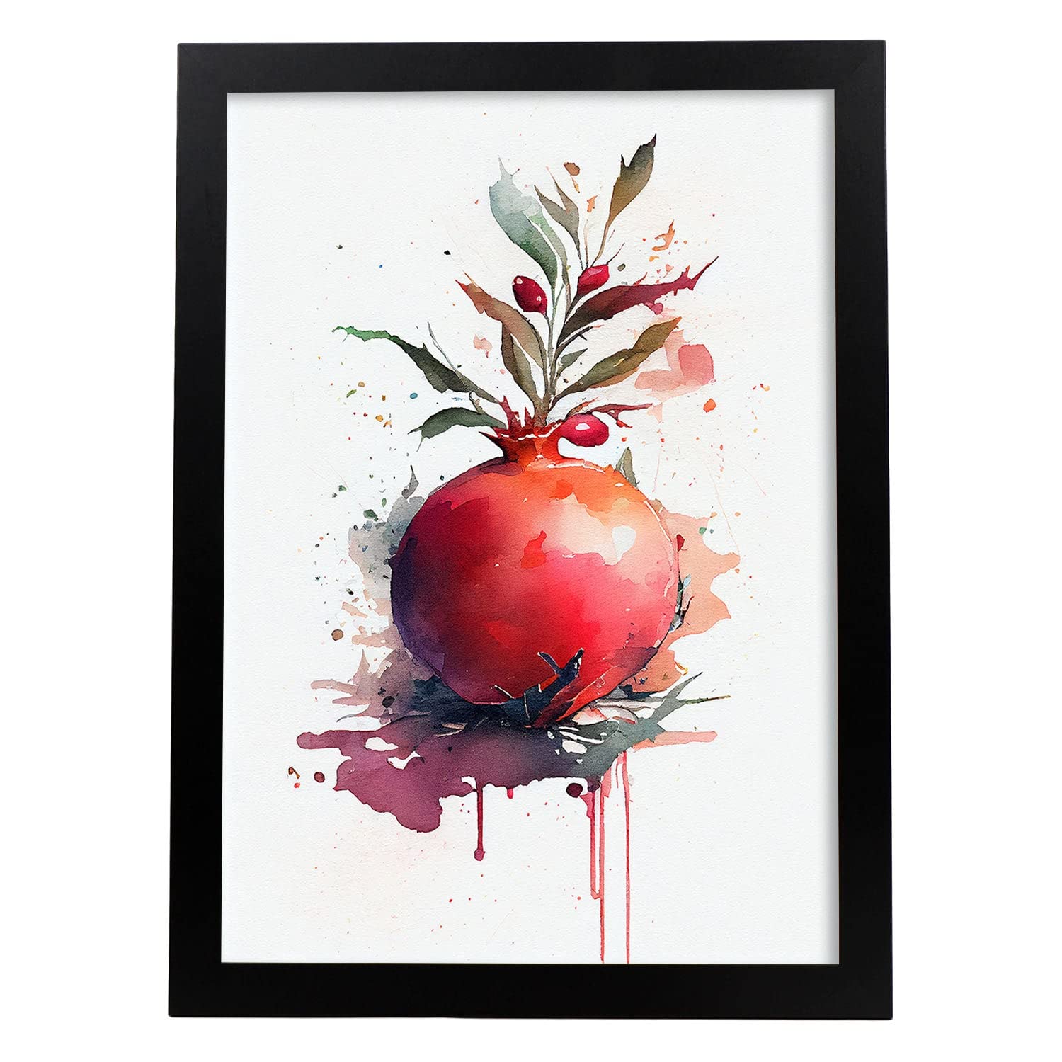 Nacnic poster de granada a todo color ilustraciones de frutas verduras y comida sana en estilo acuarela diseño moderno y modelo 1 a3 con marco negro