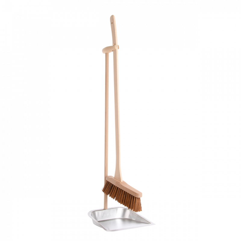 Set de nettoyage balai et pelle à long manche - L 25,5 x H 90,5 cm - Bois de hêtre, acier - 6