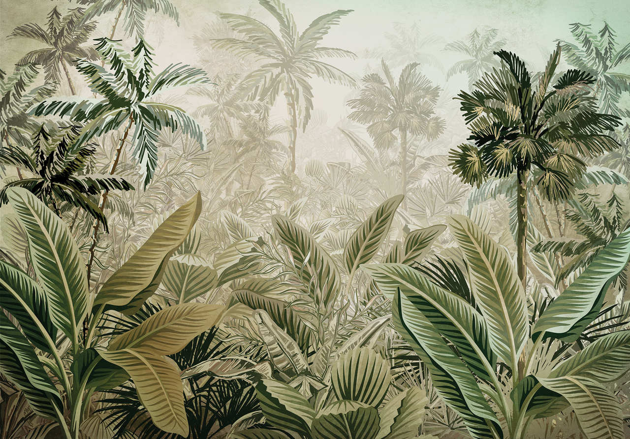 Papel pintado adhesivo fotografia panorámica selva bosque tropikal 254x184 cm - incluye cola – moderno salon dormitorio
