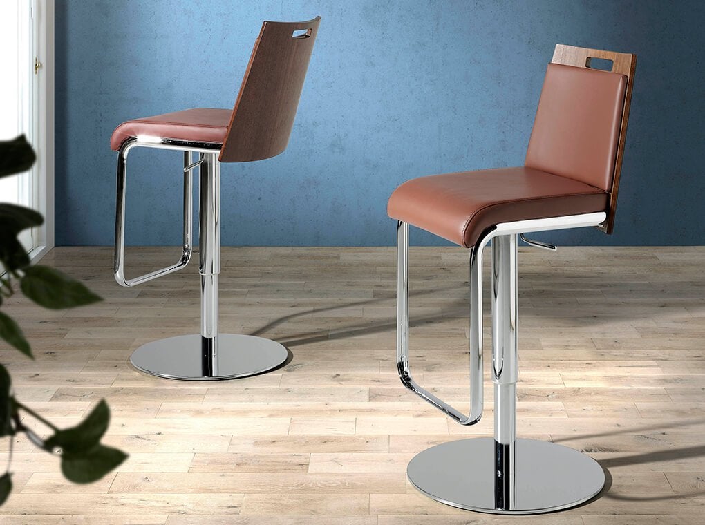 ANGEL CERDA Tabouret pivotant en similicuir marron et noyer - 8