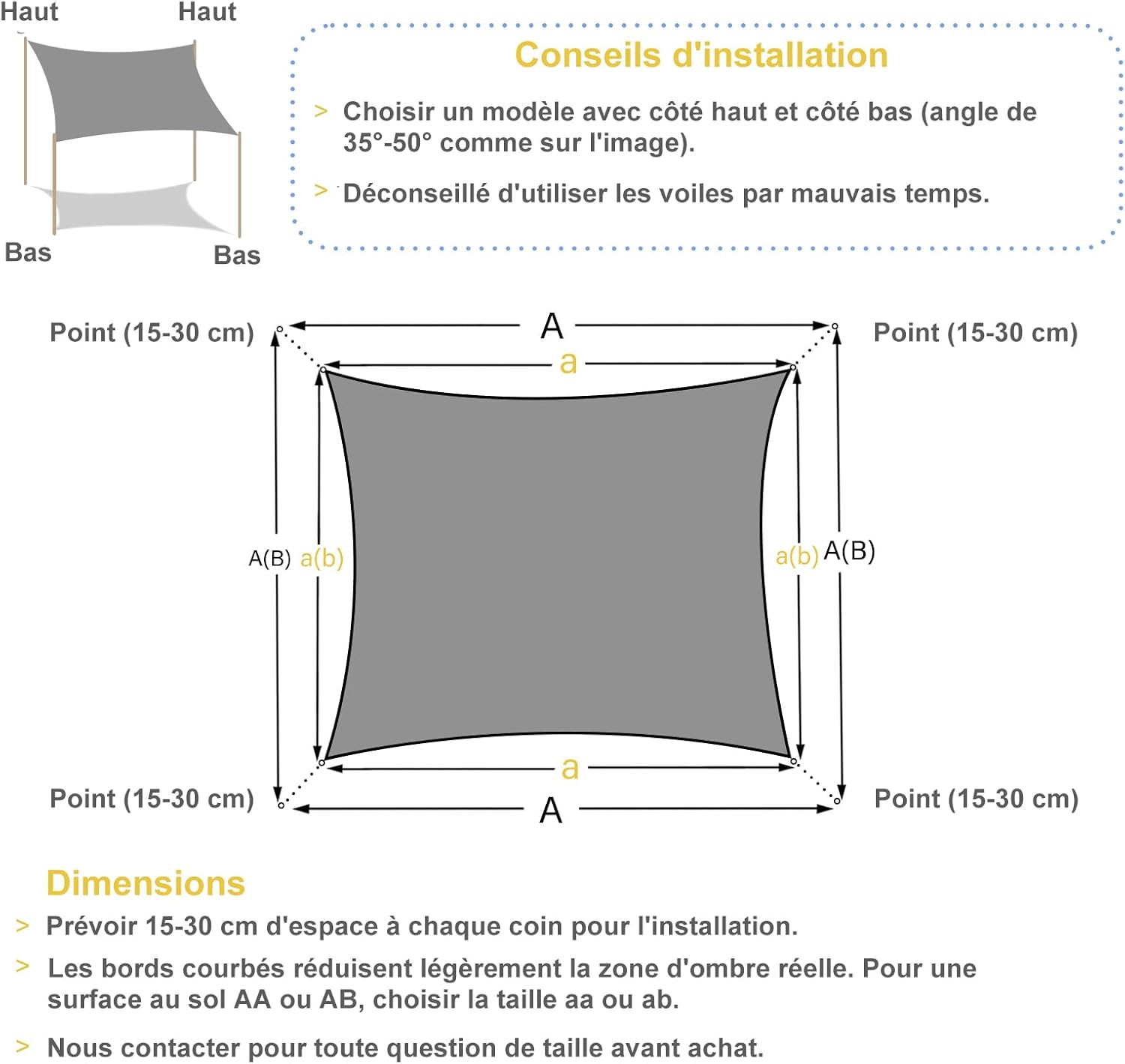 Voile d'ombrage Imperméable Rectangulaire 2x3m Toile Ombrage PES avec 95% Protection UV pour Jardin, Terrasse, Balcon, Patio, Extérieur - Beige - 5