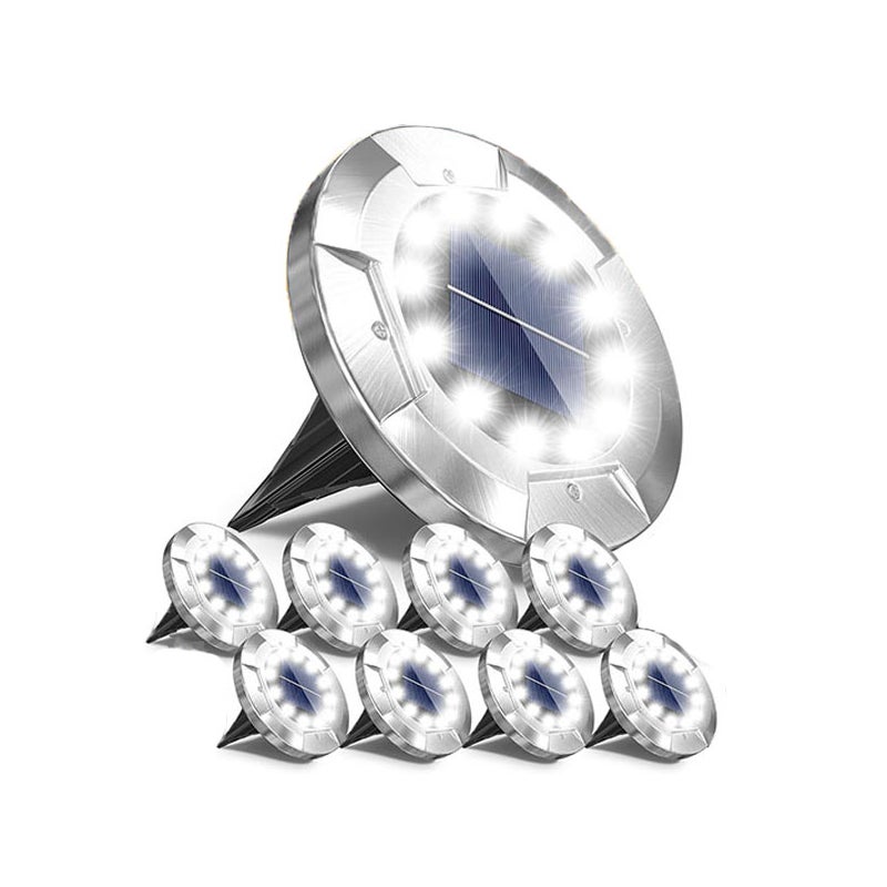 Solarne lampy zewnętrzne, solarne lampy gruntowe, oświetlenie ścieżek, oświetlenie krajobrazu, srebrne, białe światło, 8 sztuk