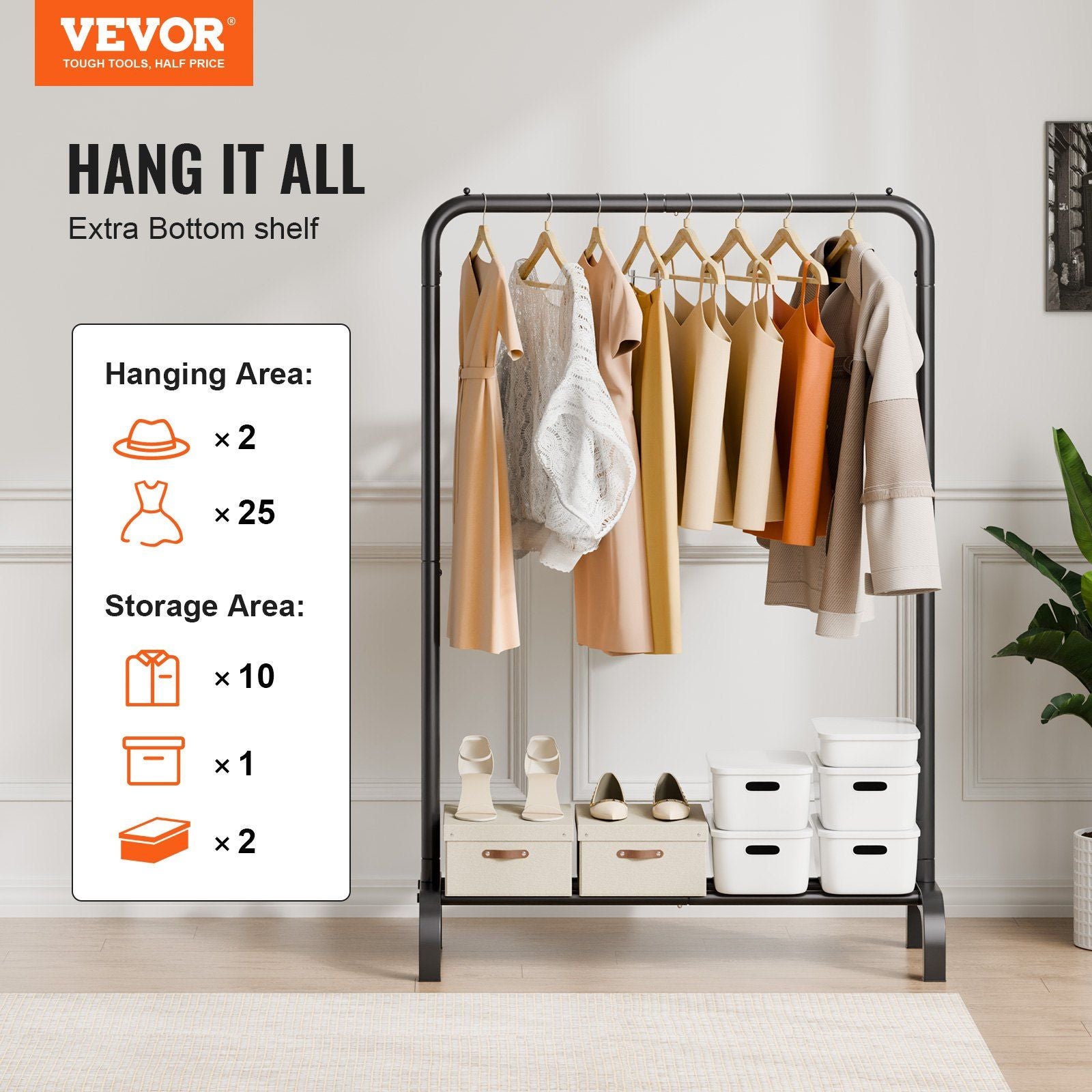 Portant Vêtements Robuste avec Tringle et Espace de Rangement,Rack Idéal pour Chambre et Invités - 2