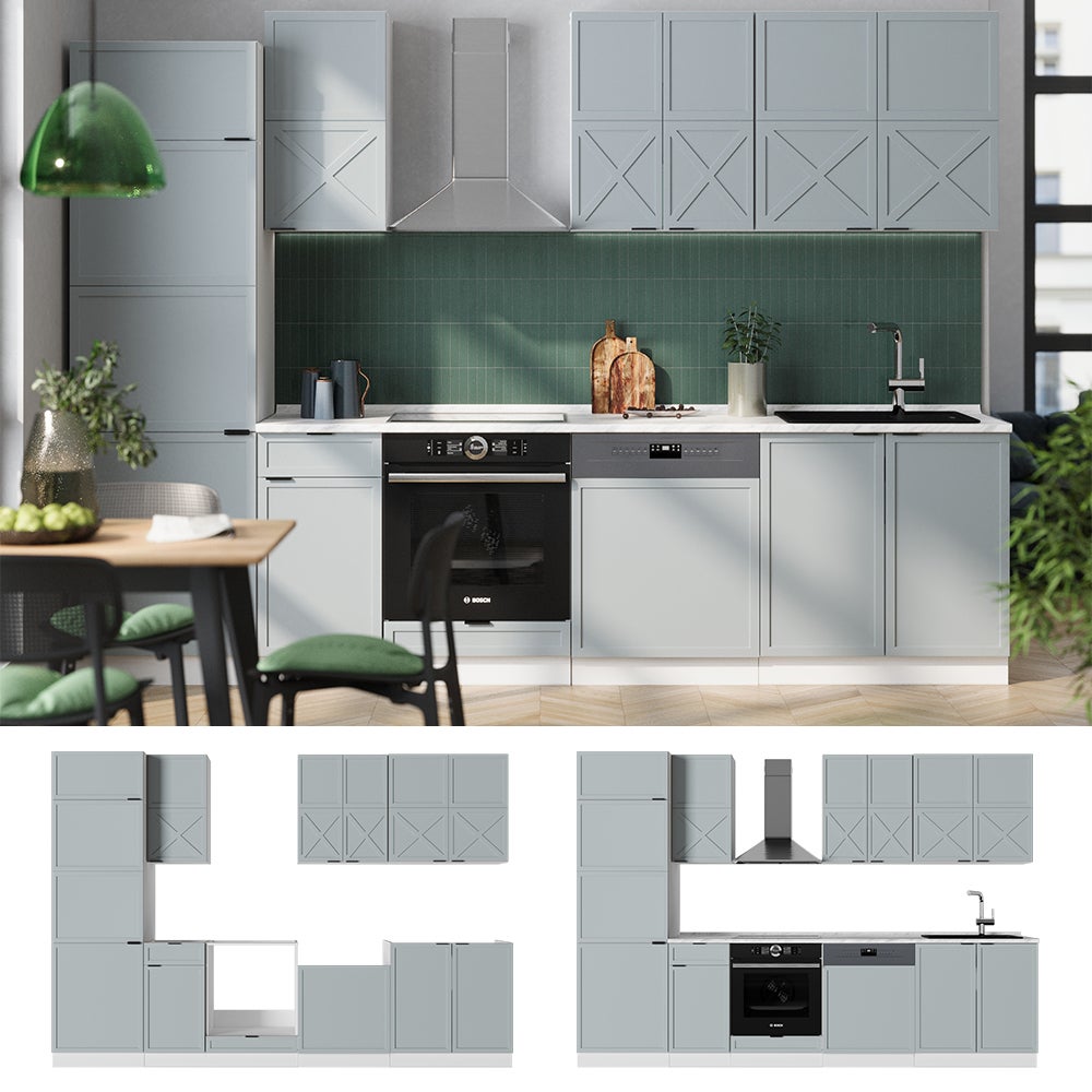 Vicco Cuisine Fame-Line, Bleu clair-gris/blanc, 300cm sans PT - 5