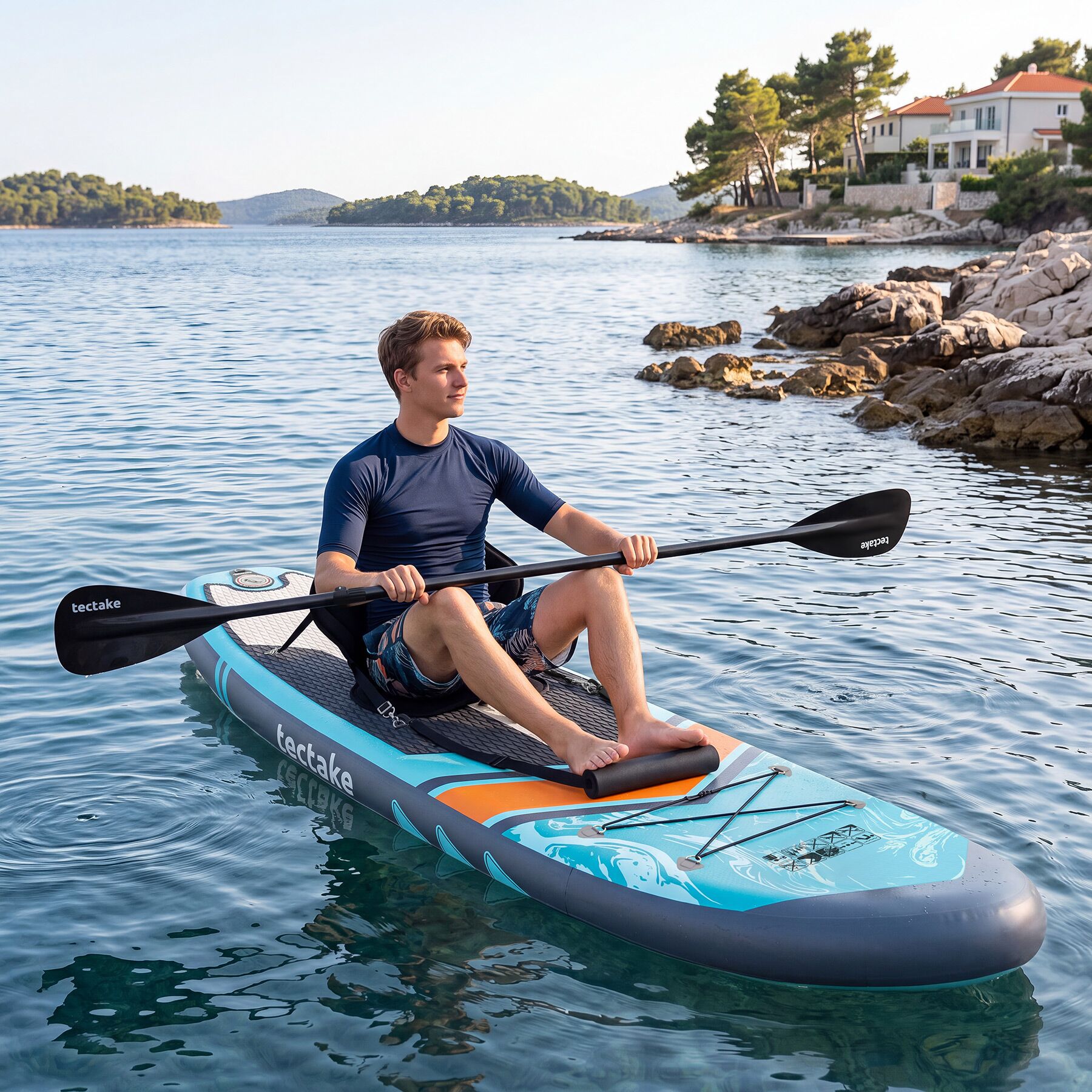 prancha de stand-up paddle 2 em 1 en pvc 288 x 77 x 22,5 cm assento de caiaque remo a, turquesa/laranja TECTAKE - 2