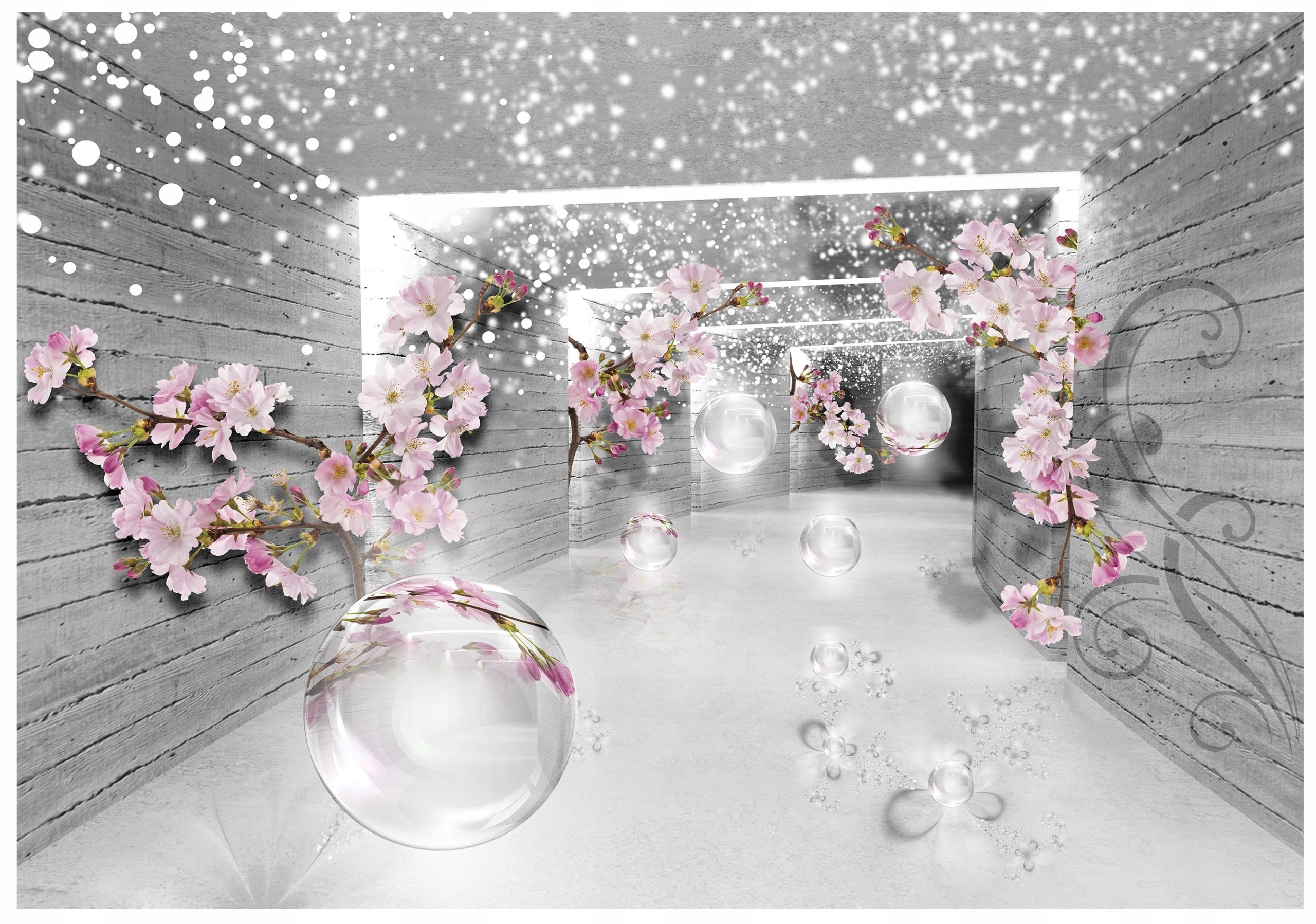 Fototapeta 3D Magiczny Tunel Kwiaty Szary 200x140 cm Tapeta Do Sypialni Salonu Kuchni Na Flizelinie