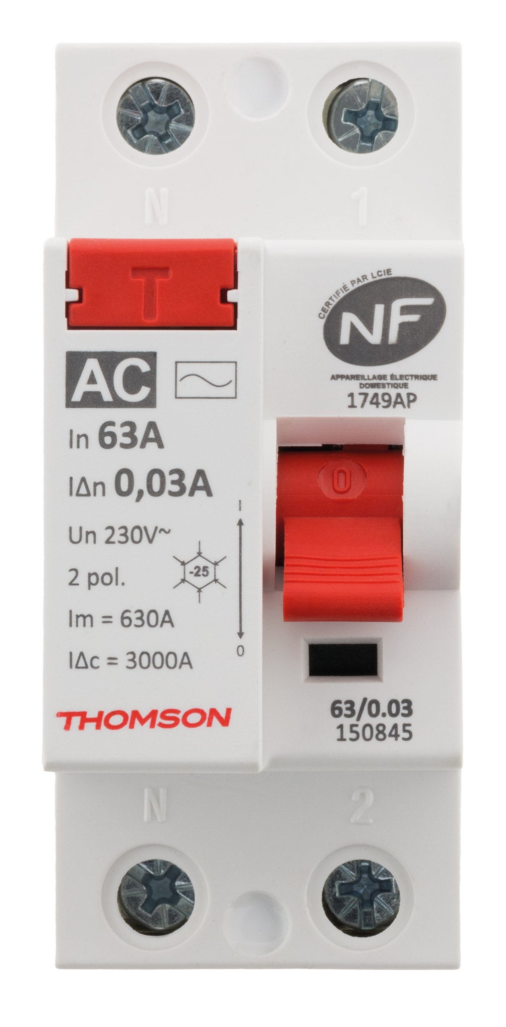 Interrupteur différentiel à vis - 63A type AC NF - Thomson - 3
