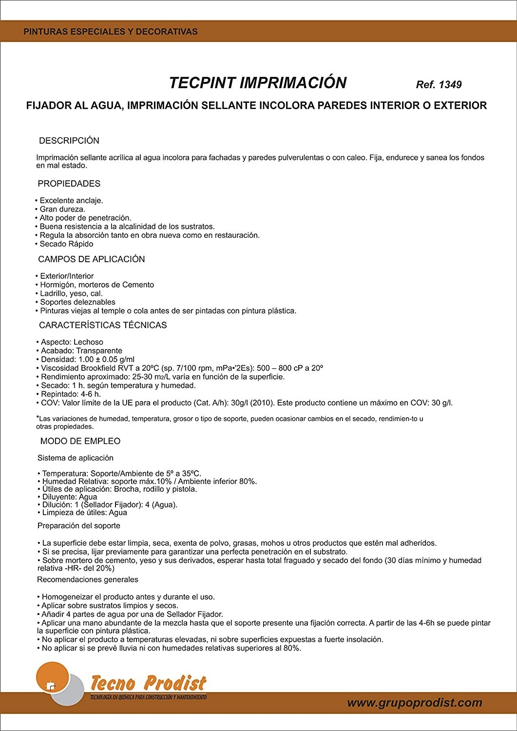 TECPINT APPRÊT de Tecno Prodist - Mastic Fixateur d'Eau - Incolore - Peinture Murs Extérieurs et Intérieurs - Ancrage élevé - Transparent - 1 Litre - 3