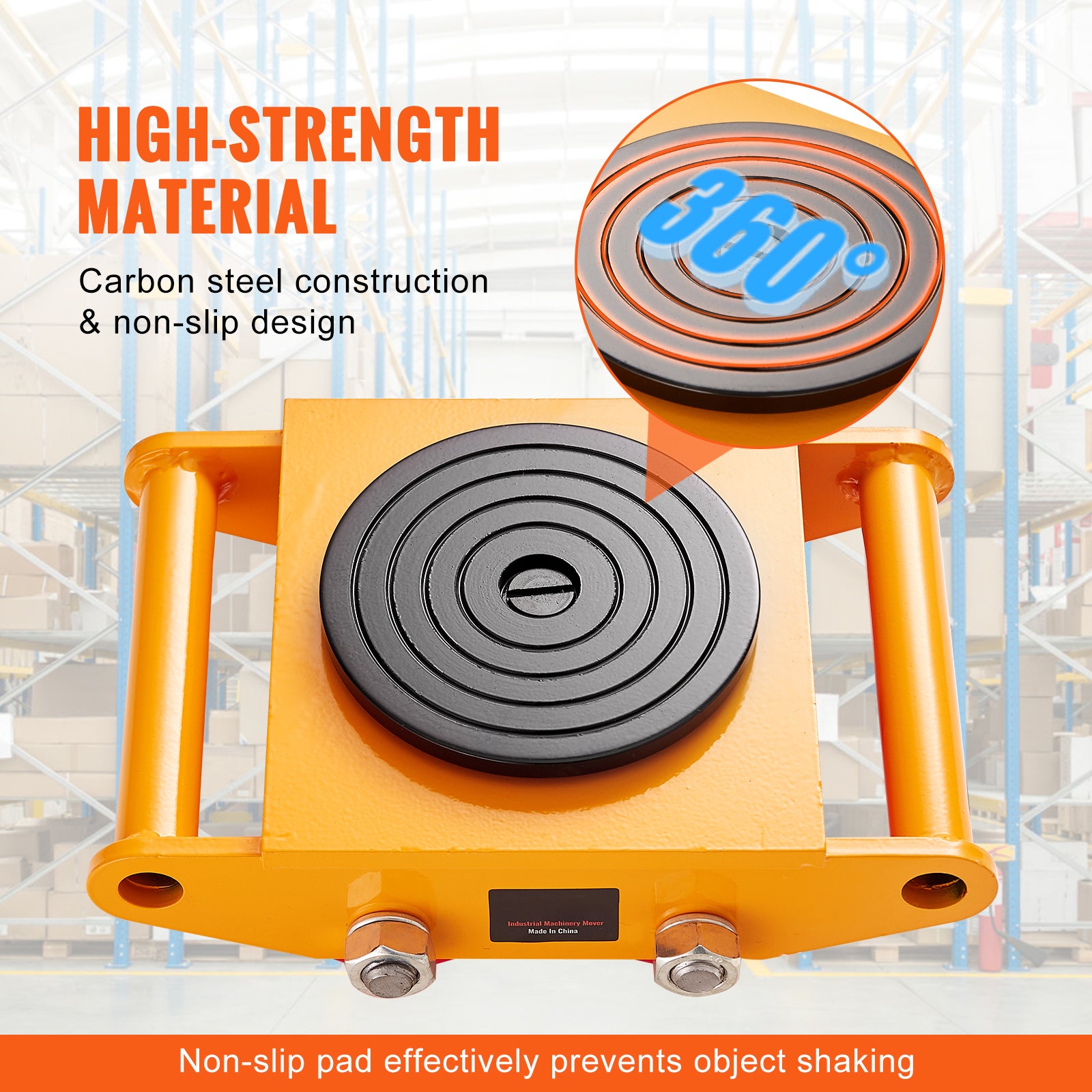 Machinery Skate Dolly SucceBuy 6T Déménageur industriel Patin déplacement acier au carbone robuste 4 roues en PU Rotation à 360 ° Embout antidérapant - 5