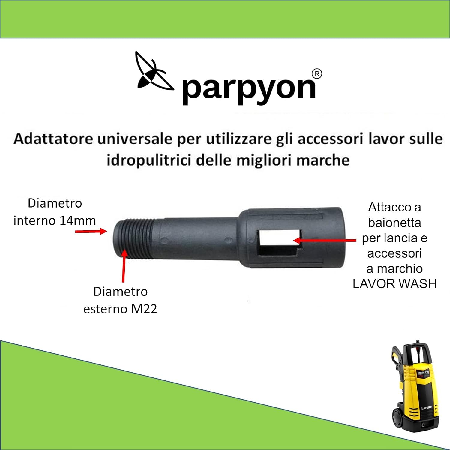 Adattatore Per Idropulitrice YMYNY, Raccordo Femmina Metrico M22 A Femmina NPT Da 1/4 Di Pollice 5000 Psi 88851915