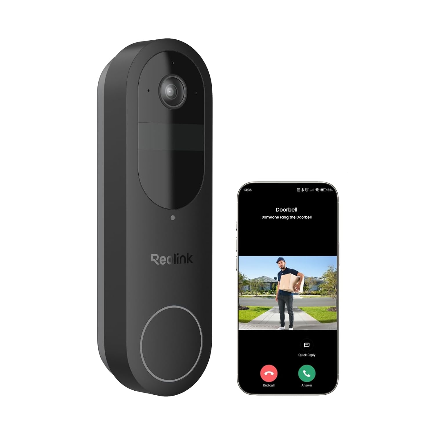 Caméra Sonnette 2K sans Fil avec Batterie, Wi-FI 2.4/5GHz, Vue tête ...