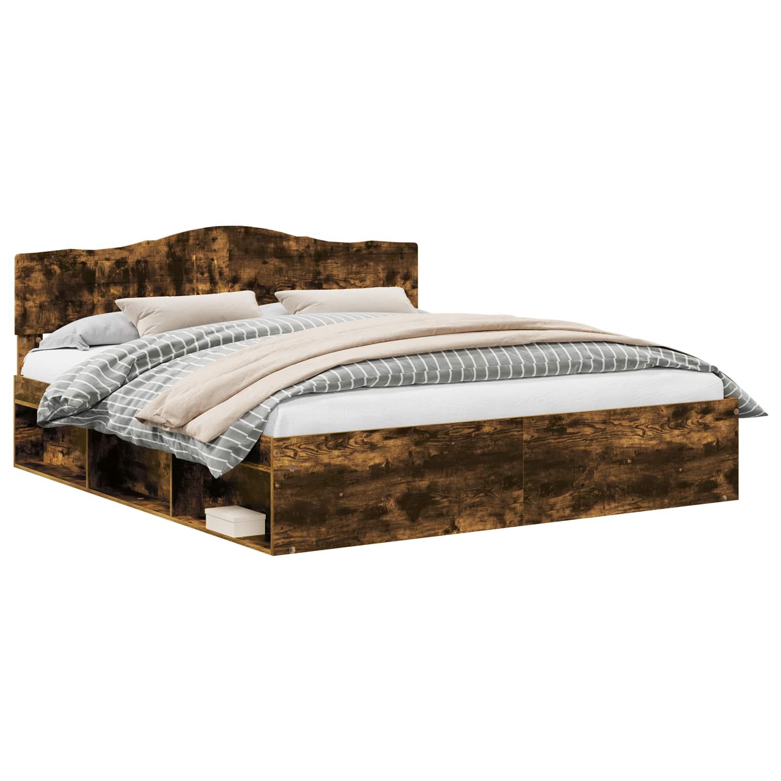 Cadre de lit en bois de pin massif, chêne fumé, pour la chambre, 180 × 200 cm - 2