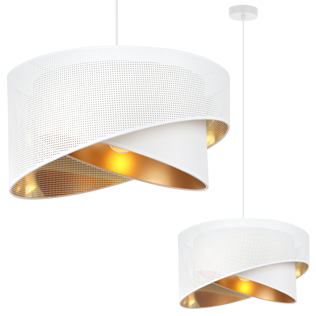 Lampa sufitowa wisząca Asti skos biała glamour 1xE27 abażur okrągły skośny 45cm biały/złoty Light Home LH