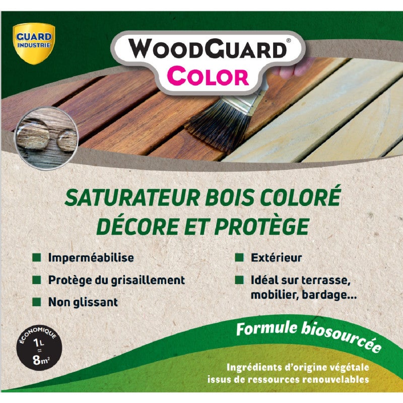 Lasure Effet Chêne Doré et Imperméabilisant Bois Brut- WoodGuard Color- Saturateur Protecteur Eau Gel-Formule Végétale- 1L-8m2 - 3