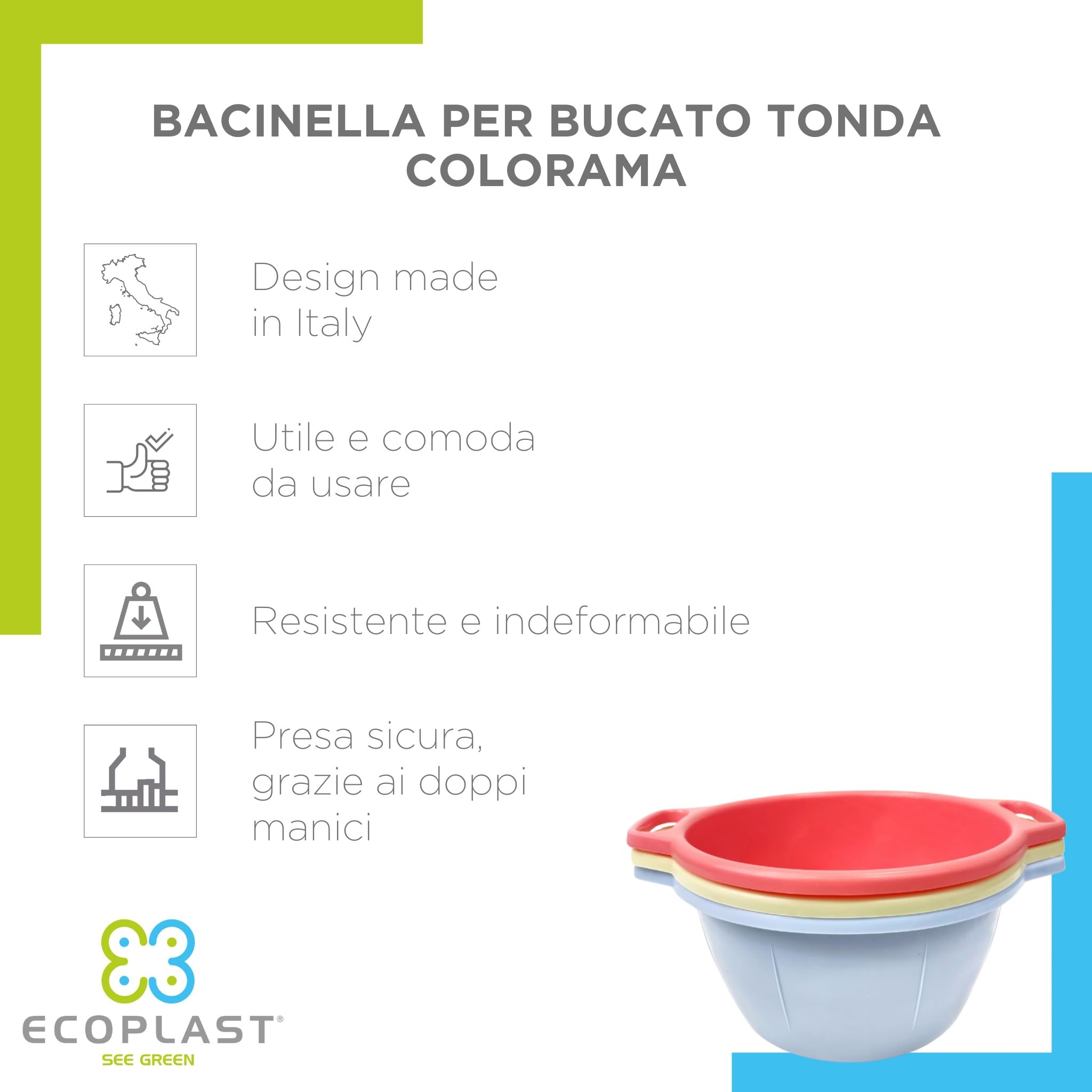 Bacinella bucato tonda cesto portabiancheria 50 cm