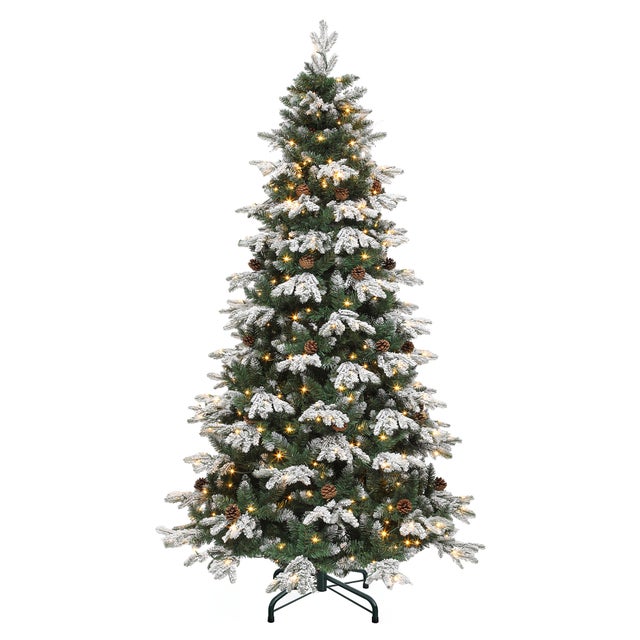 Árbol de Navidad Artificial con Copos de Nieve de 183 cm, Balconera LED, 900 Ramas, con Soporte Metálico Plegable, Decoración para Fiestas
