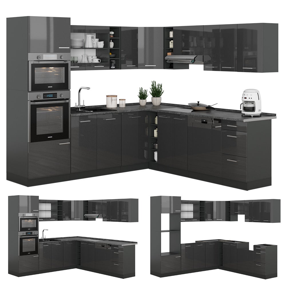 Vicco Cuisine en angle R-Line, Anthracite Haute brillance/Anthracite, 247 x 237 cm, PT Chêne - 8