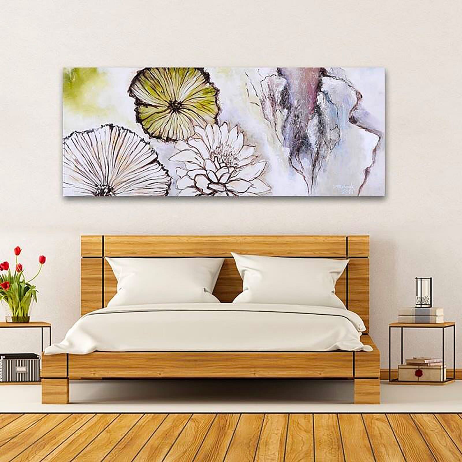 Tableau bois fleurs - abstraction - panorama - 100 x 50 cm - 3