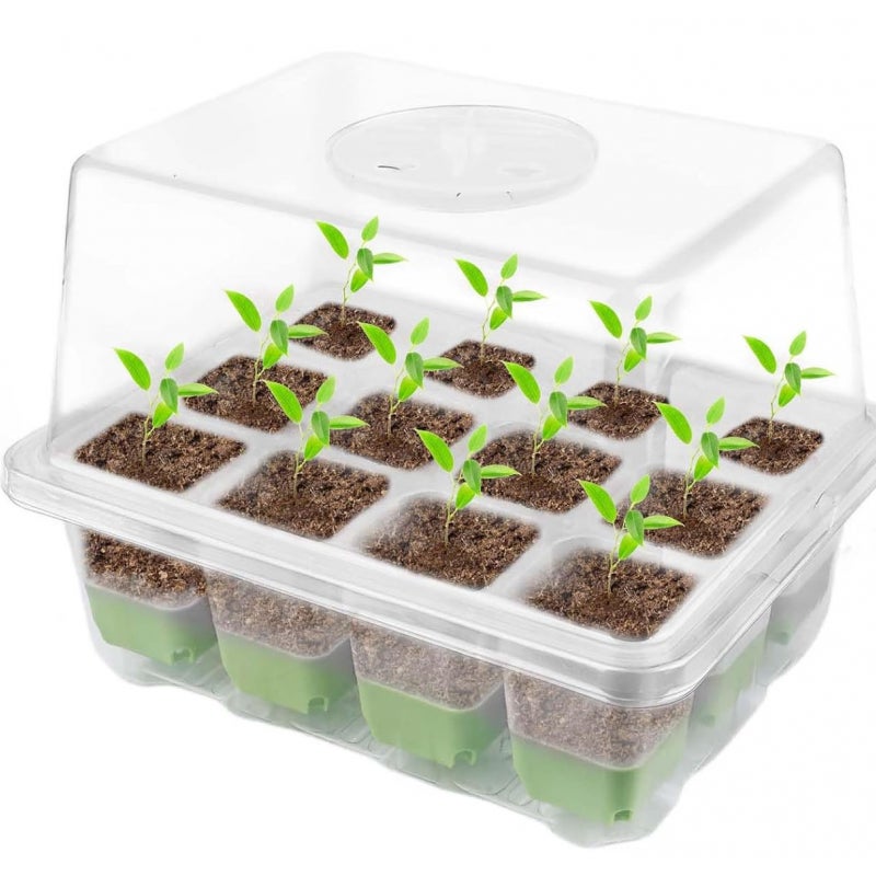 Wielokrotnego użytku szklarnia wewnętrzna z 12 otworami na rośliny i podwyższoną pokrywą - tacka na sadzonki - miniaturowa szklarnia na rośliny