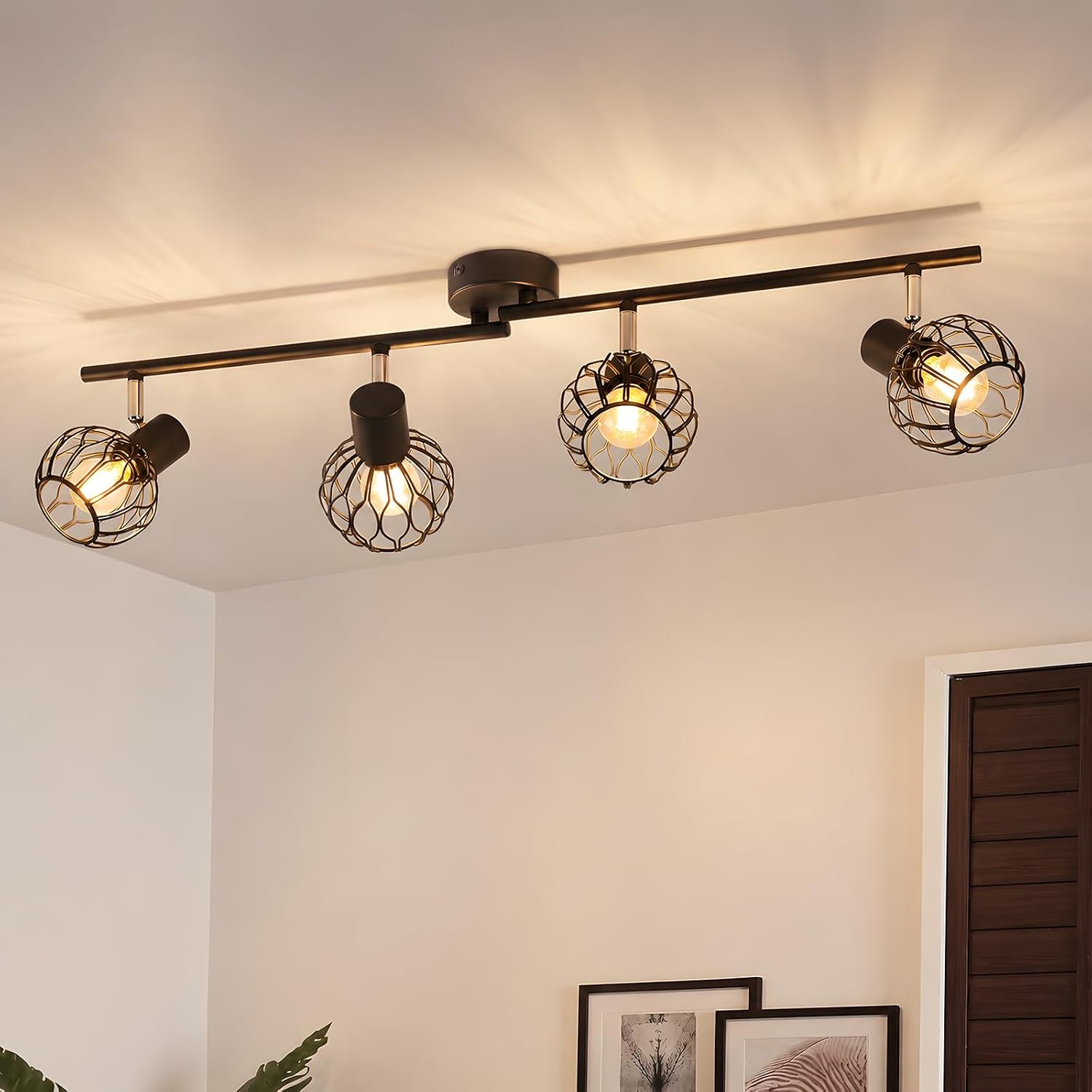 Spot de tavan LED NETTLIFE, 4 becuri, negru - soclu E14, metal, reglabil 350° | Potrivit pentru camere de zi și bucătării (becurile nu sunt incluse)