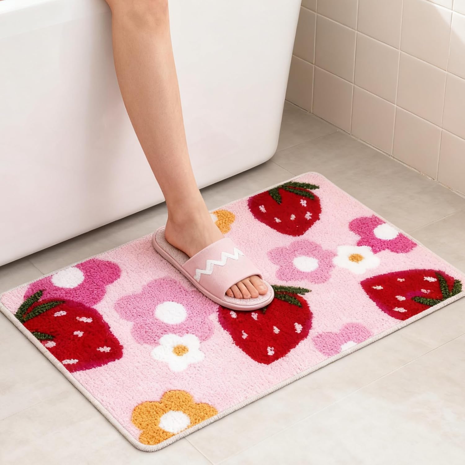 Różowa mata łazienkowa 40x60 cm Chłonna mata łazienkowa Antypoślizgowa mata łazienkowa Chłonna mata prysznicowa z kwiatowym wzorem