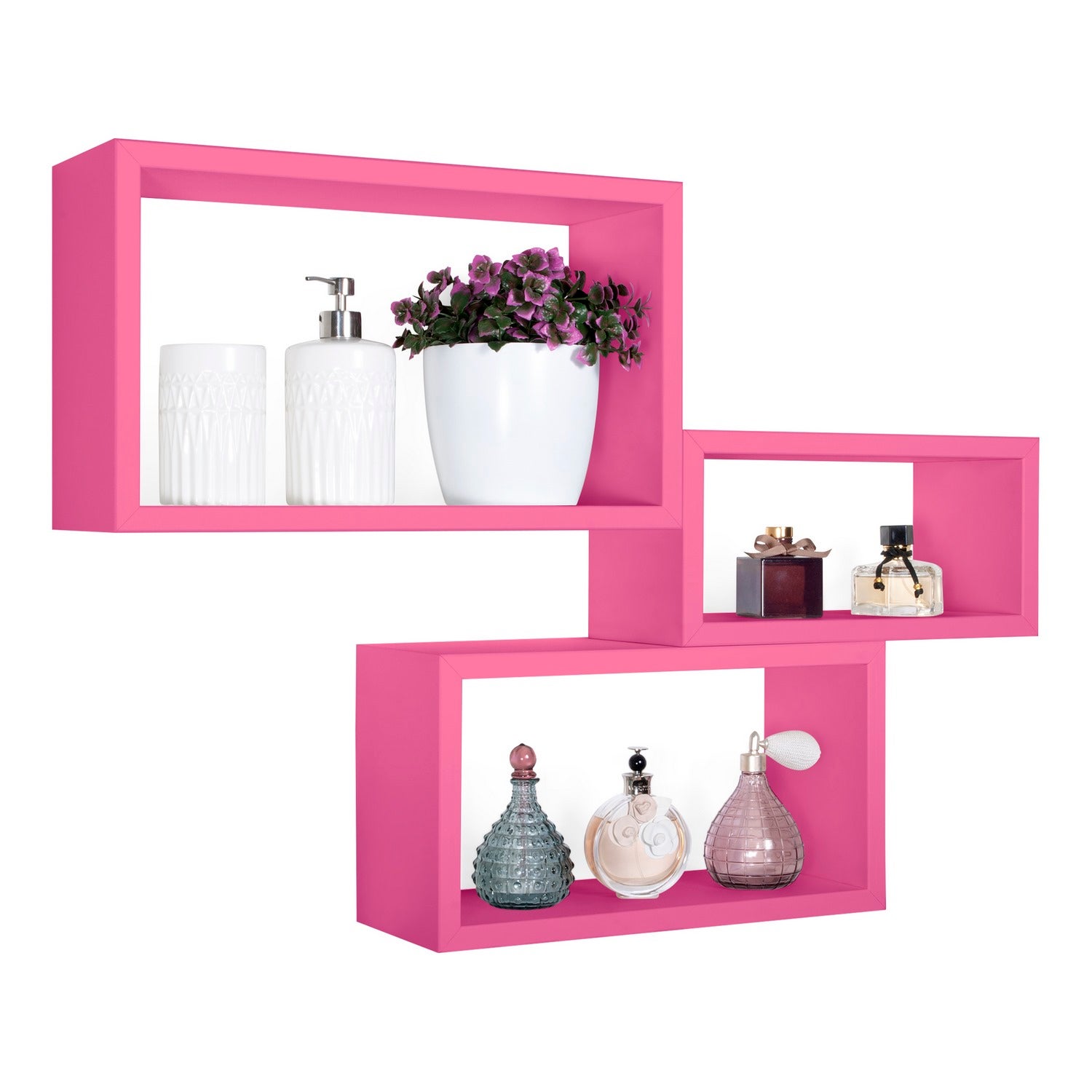 Ensemble de 3 étagères murales, bibliothèque flottante, étagère murale, fuchsia, 45x27x15,5 cm, 40x22x15,5 cm et 35x17x15,5 cm - Triptyque - 8