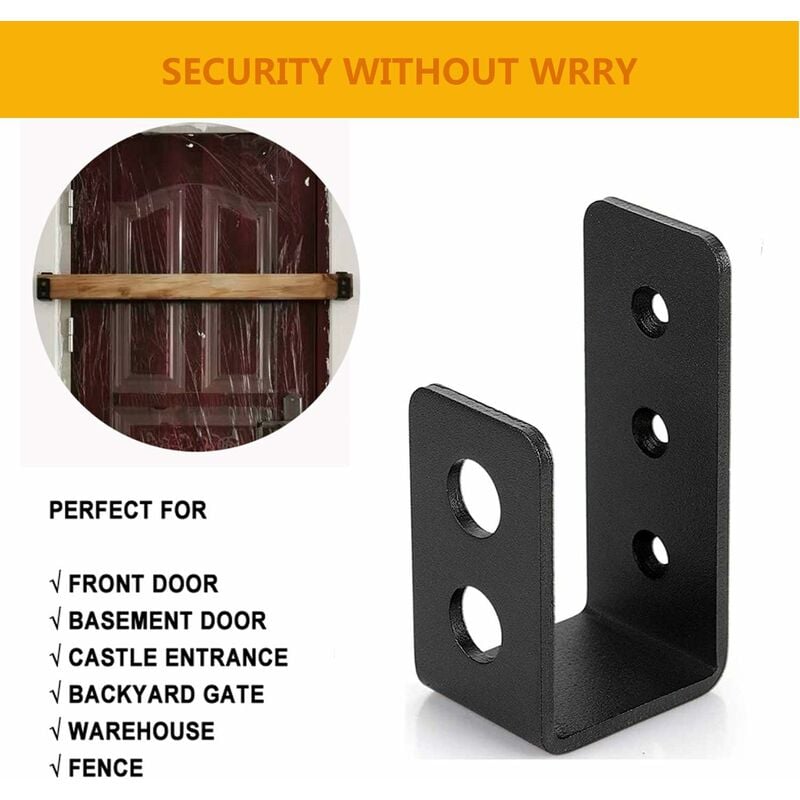 Lot de 2 supports de porte en acier robuste pour porte de 2 x 4, barre de sécurité en forme de U - 4