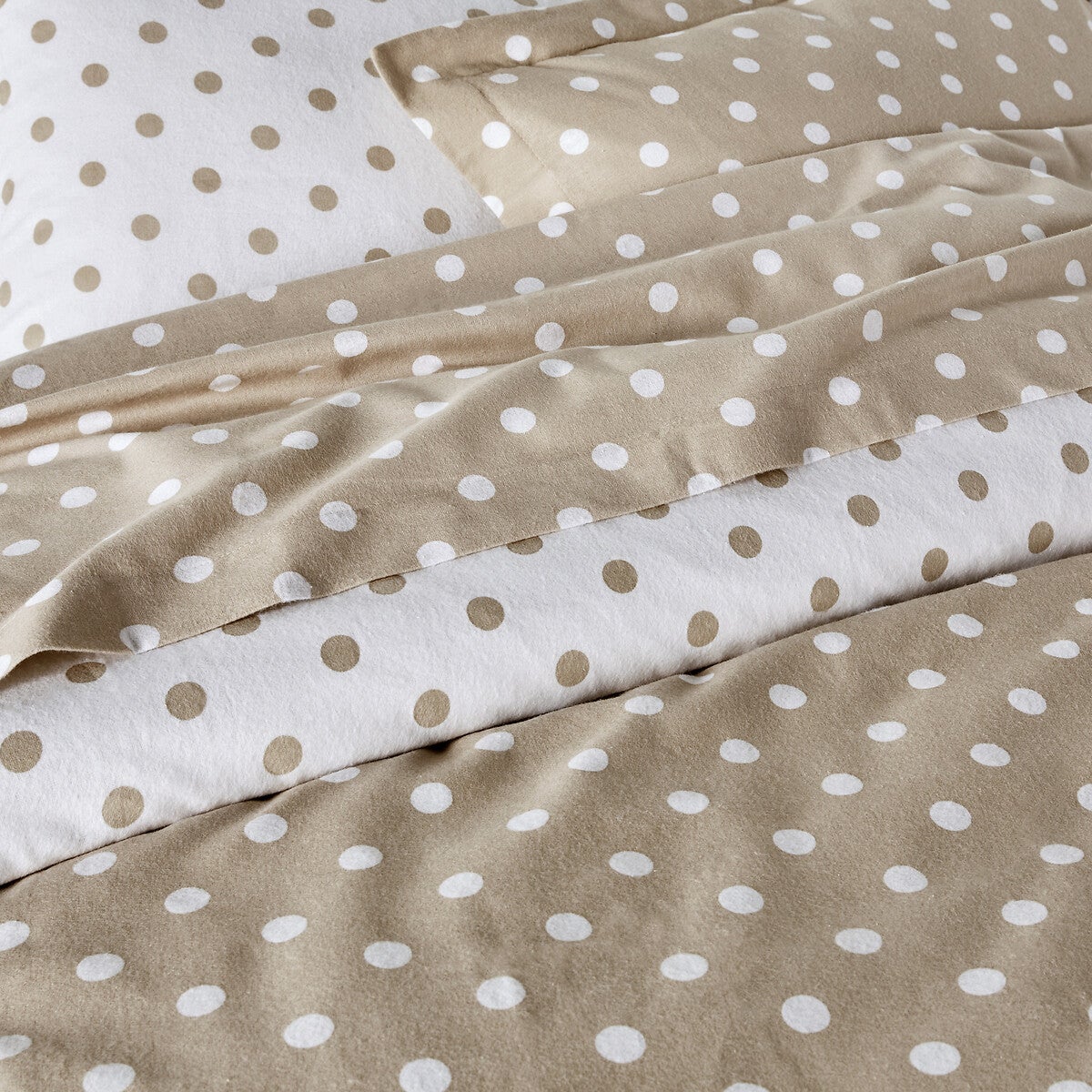 Housse de couette flanelle imprimée pois, Clarisse - Beige/blanc - 240 x 220 cm - 2