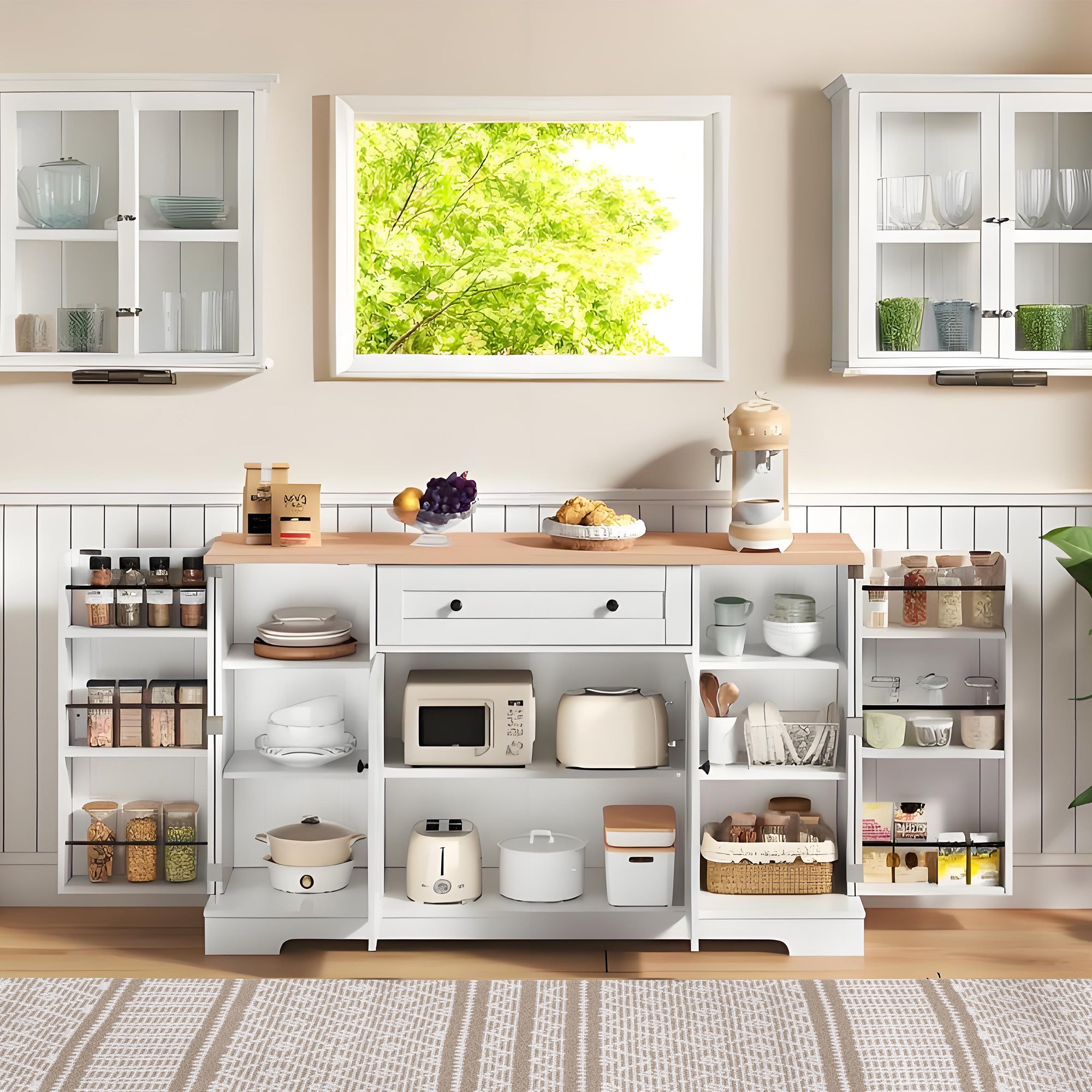 Buffet De Cuisine Multifonction 138 Cm Avec Tiroir Portes Et tag res buffet-de-cuisine-multifonction-138-cm-avec-tiroir-portes-et-tag-res