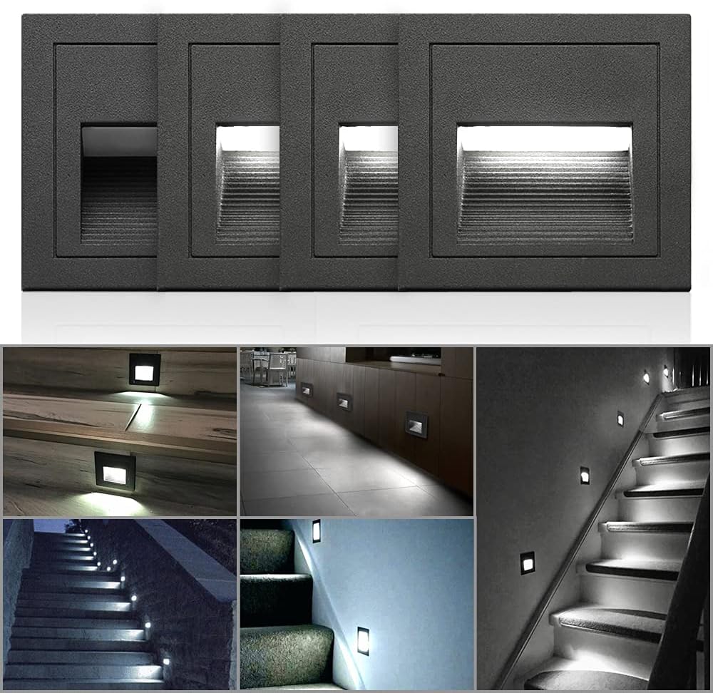 Sztuki 3W wpuszczanych lamp ściennych LED, wodoodporne IP65, zimne białe oświetlenie schodów, oświetlenie stopni, aluminium (zimna biel, czarna obudow