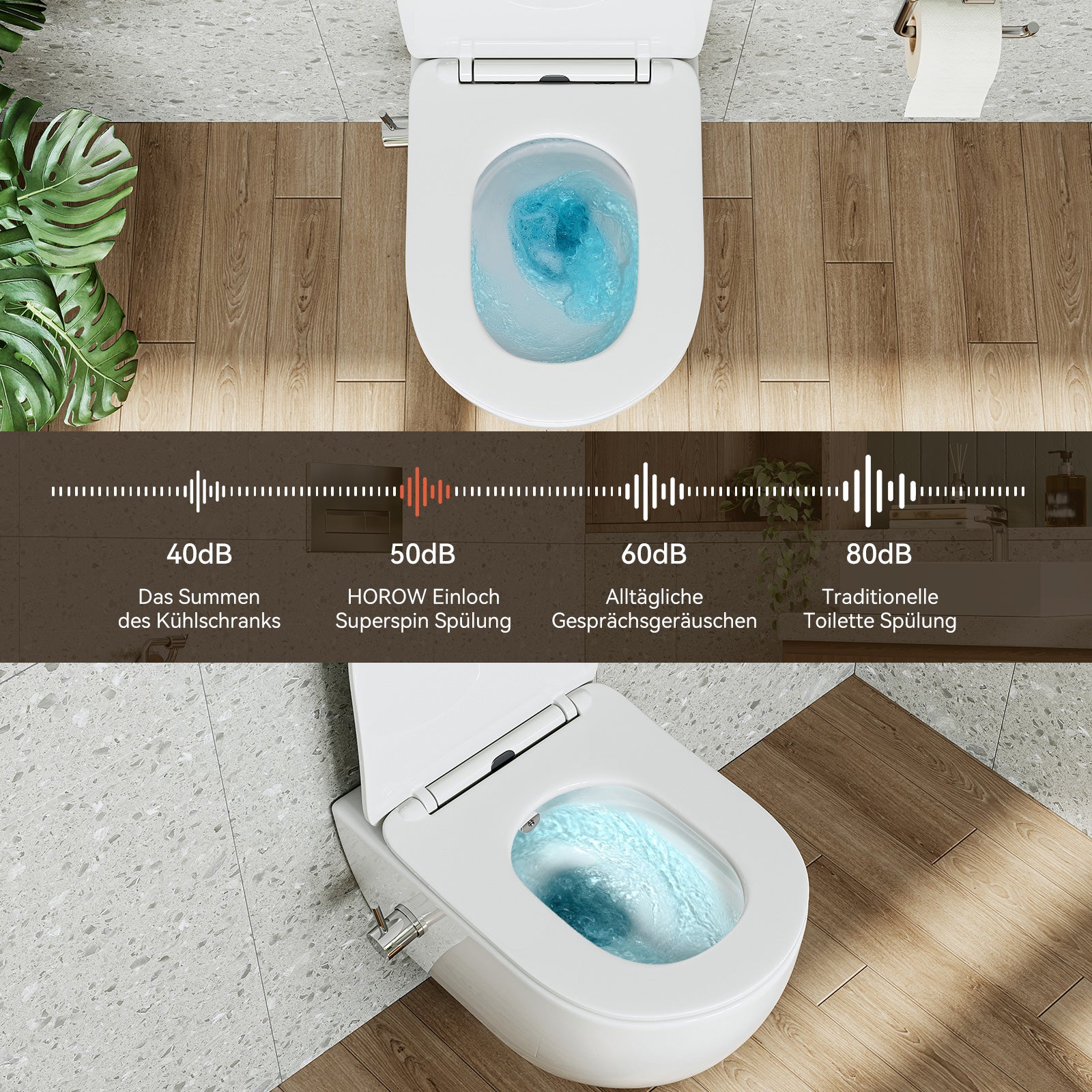 Toaleta prysznicowa z wbudowaną dyszą, podwieszana toaleta z funkcją spłukiwania, toaleta prysznicowa z powłoką nano, 53x36x35 cm HOROW - 6