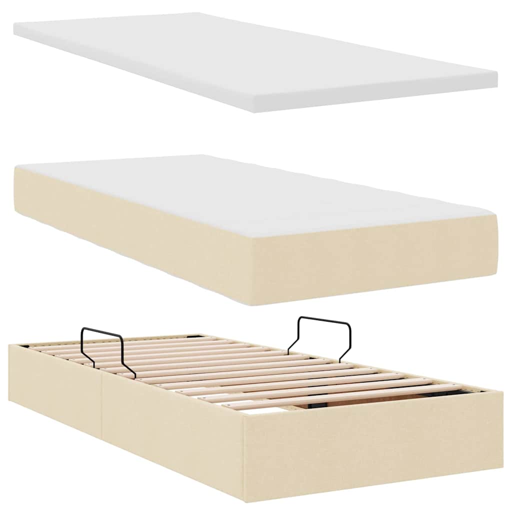 Lit avec rangement et matelas crème 90 x 190 cm velours - 8