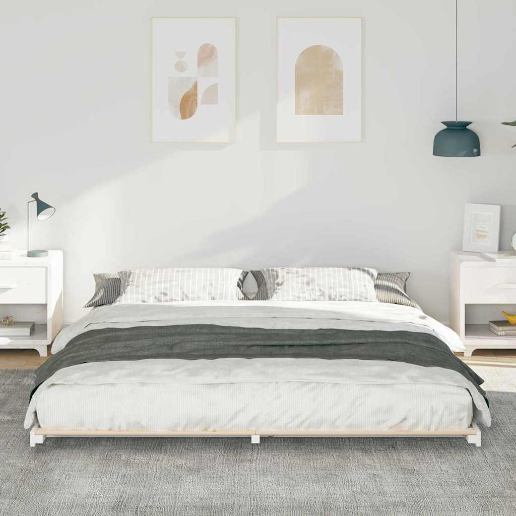 Cadre de lit blanc en pin massif pour la chambre, 200 × 210 cm - 3