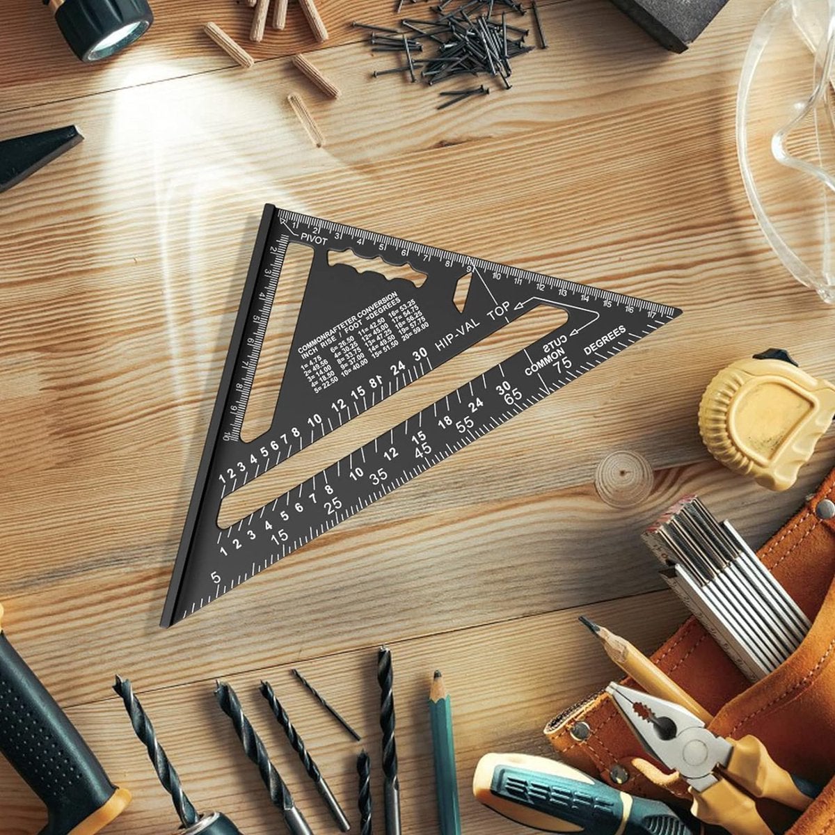 Équerre de charpentier en aluminium, noire, triangulaire 45/90 degrés, outil de mesure de haute précision pour charpentiers, couvreurs et ingénieurs - 5