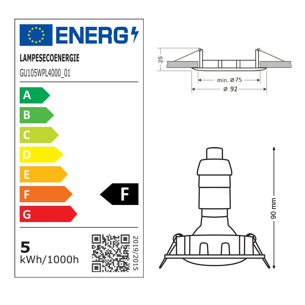 Lot de 50 Spot led encastrable complete orientable blanc avec ampoule gu10 230v eq. 50w, lumiere blanc neutre - 4