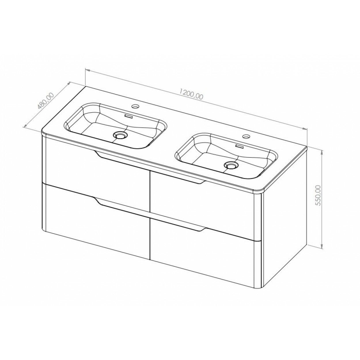 Meuble double vasque LUNA Bois Clair 120cm - Sans miroir - 2