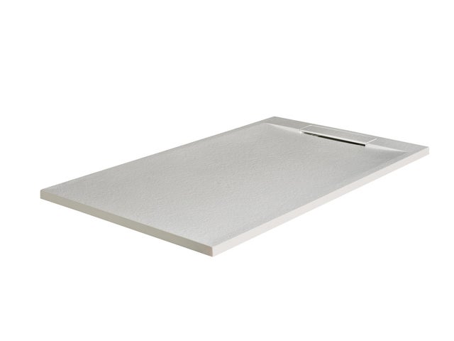 Plato Ducha Resina Extraplano Antideslizante C3 - 190x80 Blanco - Rejilla Oculta Compacta + Válvula Incluidas - Textura Pizarra - Antibacteriano -