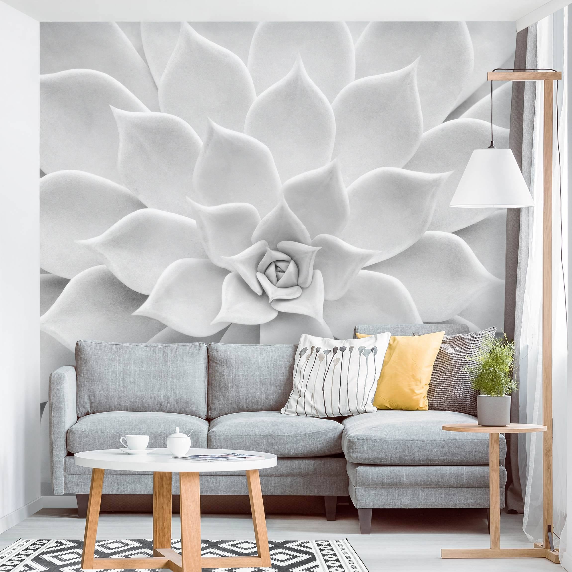 Papel pintado estampado flores cactus suculenta tropical blanco y negro 62 - salón dormitorio cocina pasillo - tnt 336 x 336 cm premium