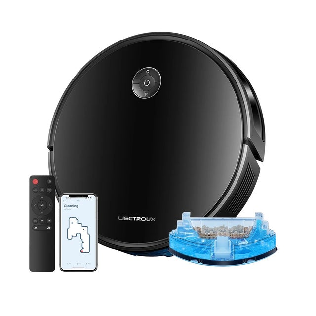 LIECTROUX C7 Aspirateur Robot Laveur 2-en-1, 6000 Pa, WiFi/App + Télécommande, Compatible Alexa & Google, Spécial Poils d`animaux, Tapis & Sols durs